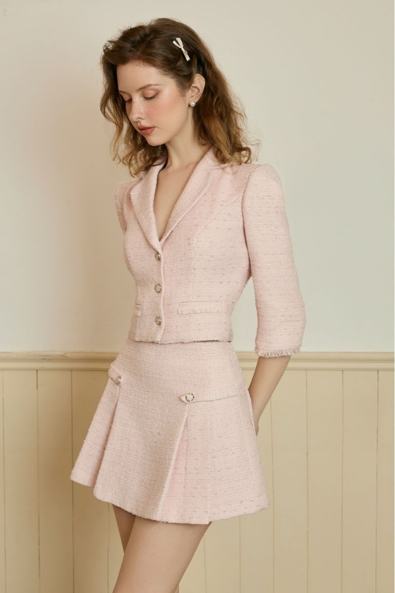 Áo blazer tweed hồng - Ảnh 4