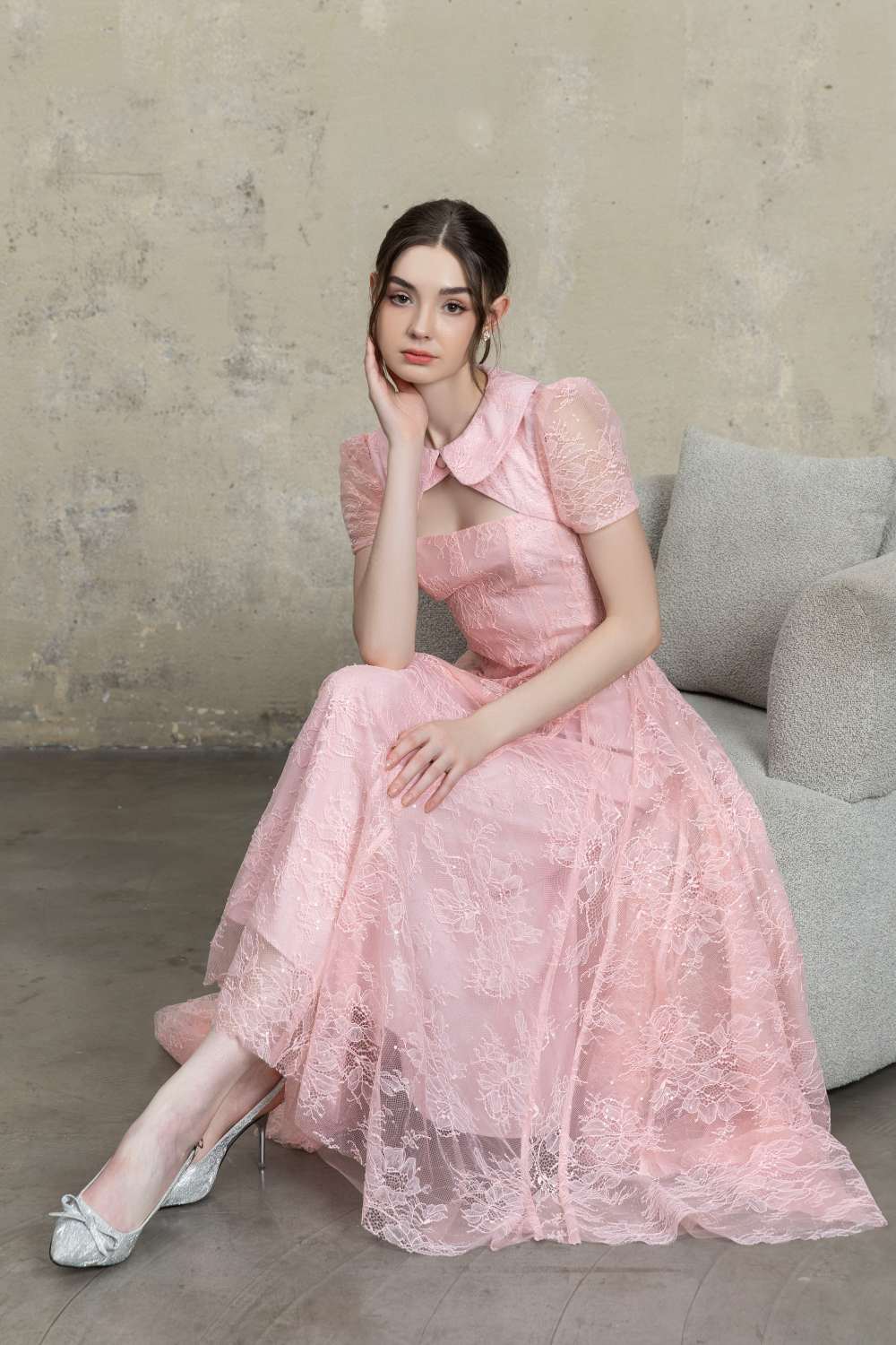Đầm ren kim sa cổ Peter Pan - Ảnh 4